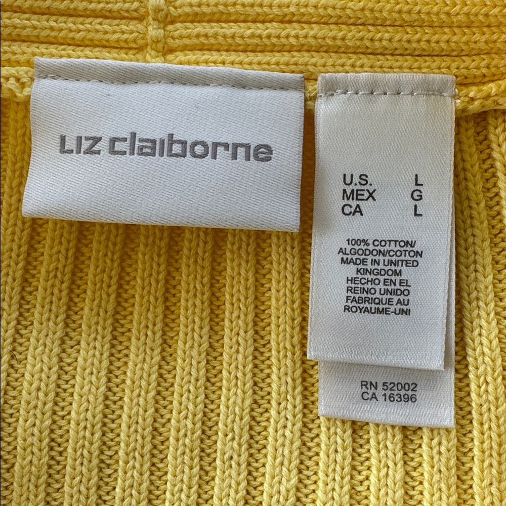 Vintage Y2K Liz Claiborne bright yellow ribbed knit notch neckline sweater large - Picture 12 of 13